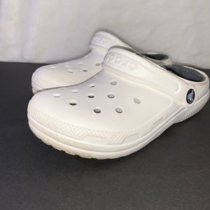 Kids white Crocs with gray fur lining size 2